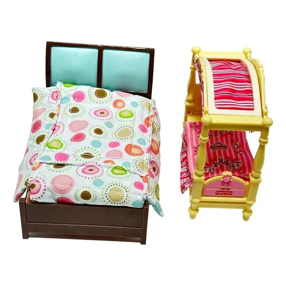 Fisher Price Loving Family Doll Furniture Lot 2 Parents Bed and Child Bed - Picture 1 of 16